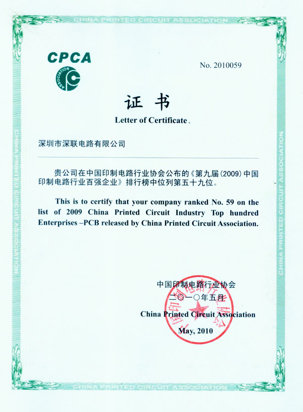 2009年度印制電路行業(yè)百強(qiáng)排名（CPCA）-2010